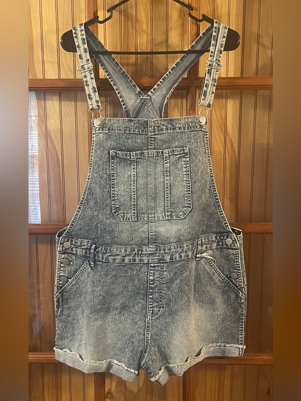 Washed Blue Denim Short Overalls